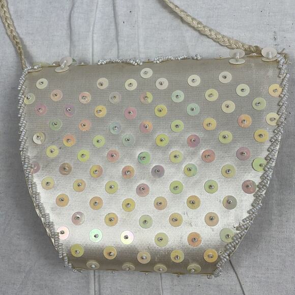 Cottage Core Sequin Beaded Formal Satin Handbag - Picture 2 of 4